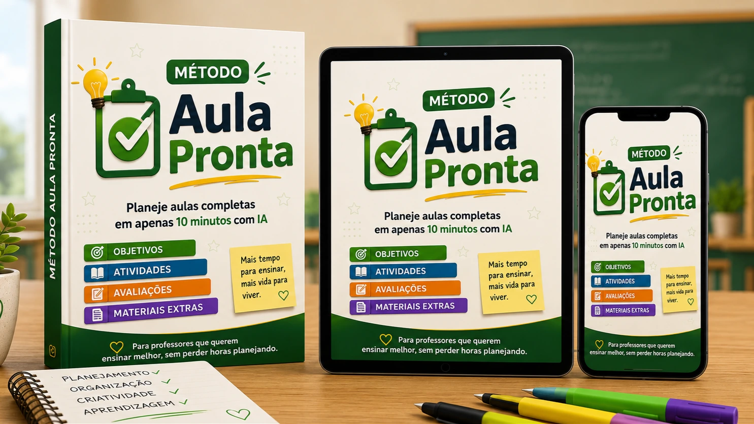 Professora planejando aula com tranquilidade